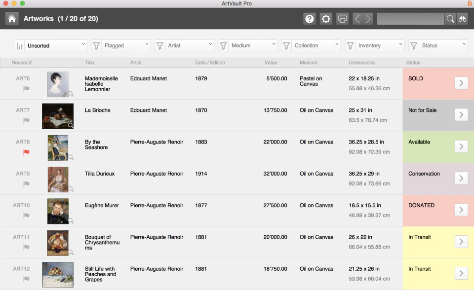screenshot of ArtVault Pro